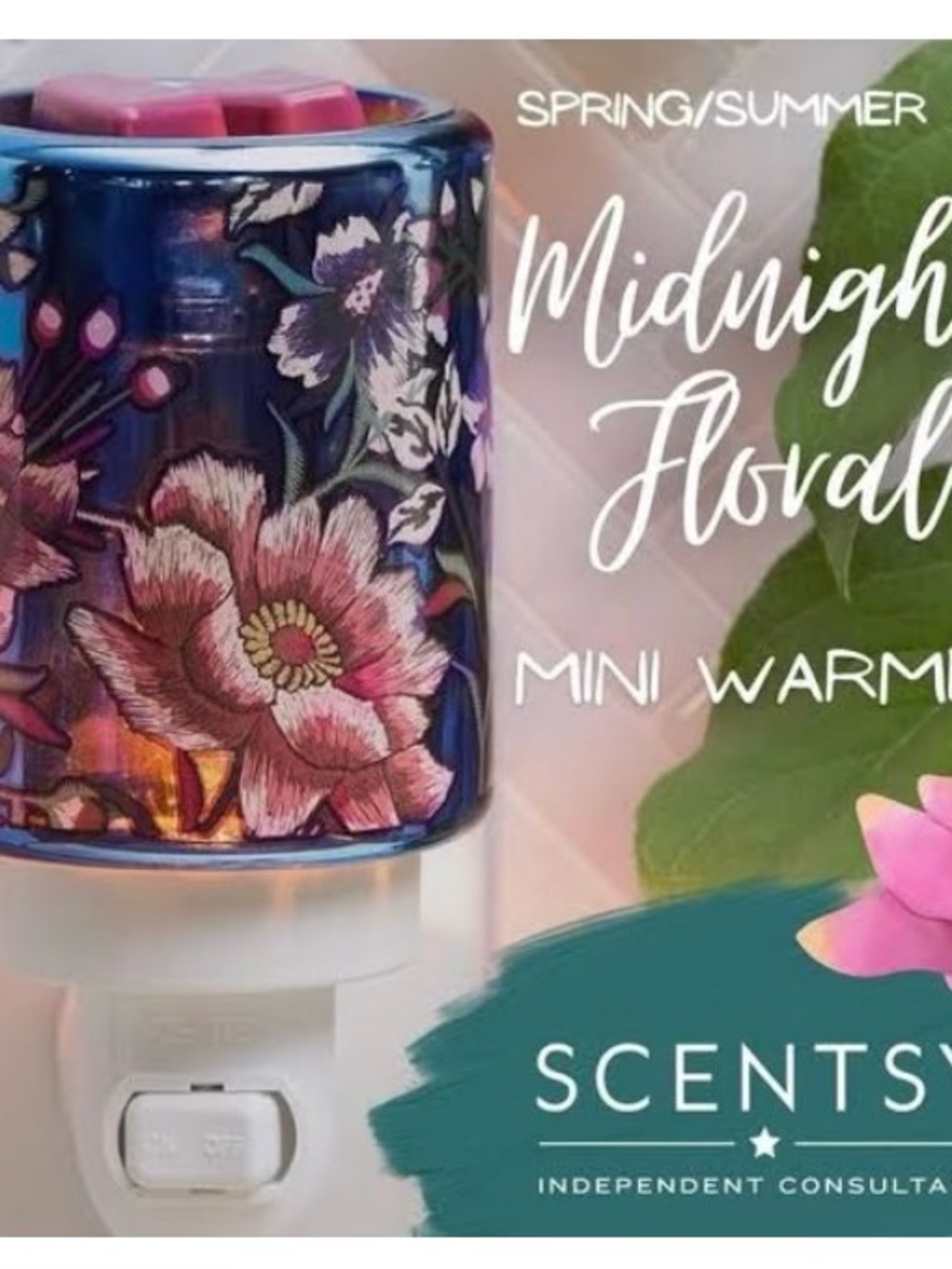 Scentsy Mini Warmer - Floral Pink & Blue